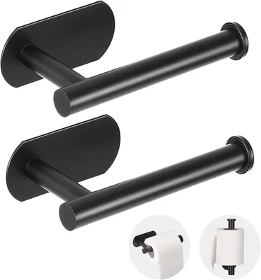 Produktbild von Toilettenpapierhalter ohne Bohren Edelstahl, Klopapierhalter Selbstklebend Schwarz Silber, Rollenhalter, Papierrollenhalter Rostfrei, Bad WC, 2er set