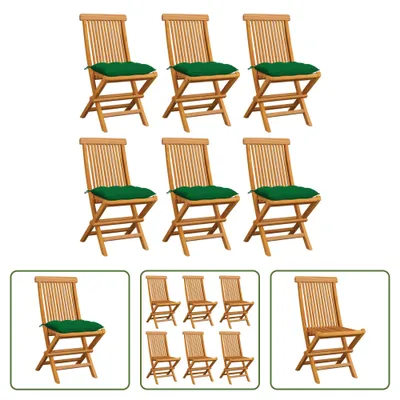 Produktbild von The Living Store Gartenstühle mit Grünen Kissen 6 Stk. Massivholz Teak