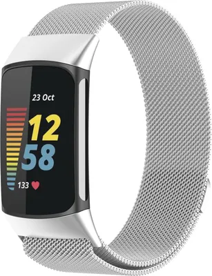 Produktbild von Strap-it Milanese Armband - Kompatibel mit Fitbit Charge 5 Armband Ersatzarmband Edelstahl - Magnetverschluss - Hochwertiges Material - für Armband Silber