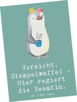 Produktbild von Mr. & Mrs. Panda Postkarte Beamtin Stempelwaffe - Meeresbrise - Geschenk, Berufsalltag, Arbeitsplatz, Struktur, Fotokarte, Behörden, Ansichtskarte, Beamte, Beruf