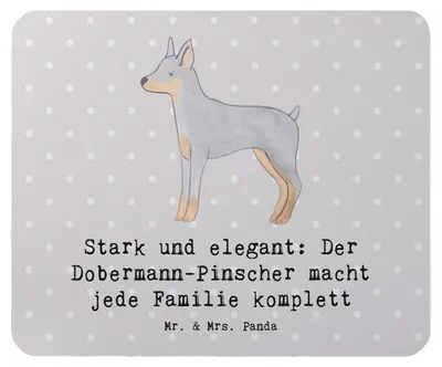 Produktbild von Mr. & Mrs. Panda Mauspad Dobermann Pinscher - Grau Pastell - Geschenk, intelligente Hunde, Hund, Hunderassen Charakter, mousematte, aktive, Mousepad, Eigenschaften, pc