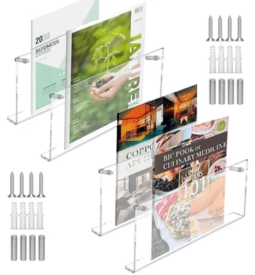 Zdjęcie produktu dla Półka na czasopisma ścienna - Przezroczysta akryl - 4 szt. - 30 cm