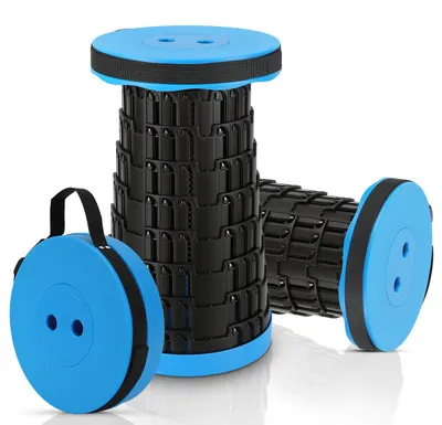 Obrázek produktu pro Přenosná skládací židle, modrá, teleskopická stolička, skládací, s nastavitelnou výškou, vhodná pro kempování, nosnost do 150 kg
