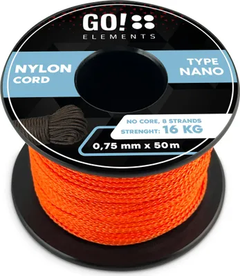 Produktbild von GO!elements 50m Nano Cord Seil aus reißfester Nylonschnur - 0,75mm Nano Cord Typ Nano Schnur - geeignet als Allzweckseil & Reepschnur - Max. 16kg, Farbe: Orange
