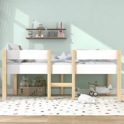 Produktbild von Flieks Kinderbett Massives Kiefernholzbett Hochbett mit Lattenrost und Rausfallschutz 90*200cm, Naturbelassen