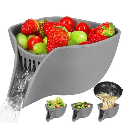 Produktbild von Abtropfkorb, Küchen-Abtropfgestell aus Silikon, hochtemperaturbeständig, spülmaschinenfest, grau