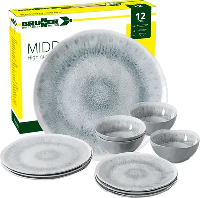Produktbild von BRUNNER Camping Geschirr Set 4 Personen | Anti-Slip | Midday PEARL, 12-tlg.