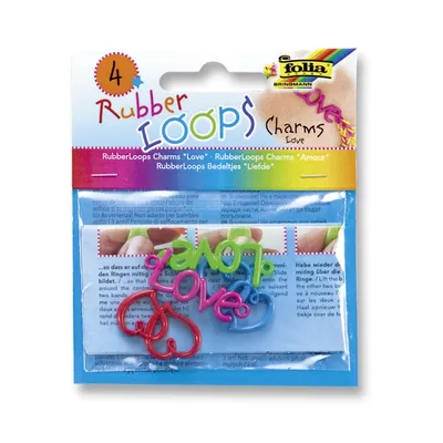 Produktbild von Folia Rubber Loops Charms 'Love', 4 Stück, bunt