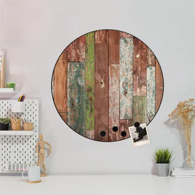Produktbild von Design Stahlmagnettafel Schwarz Rund 47cm Buntes Holz