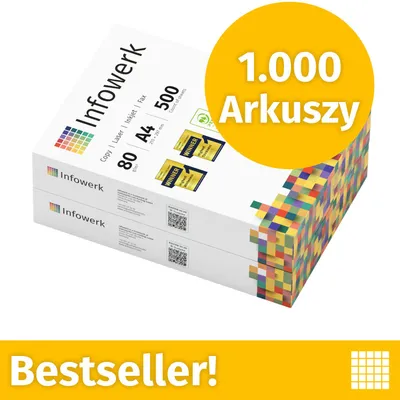 Zdjęcie produktu dla NOWOŚĆ: Infowerk Papier do drukarek i kopiarek 1000 arkuszy 2 x 500 A4 Premium Ekstrabiały CIE 160  PEFC