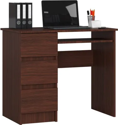 Produktbild von 3xEliving LYNNA SCHREIBTISCH A6 LINKS WENGE Kleiner Schreibtisch mit 4 Schubladen auf der linken Seite, Maße: Höhe: 77 cm, Breite: 90 cm, Tiefe: 50 cm