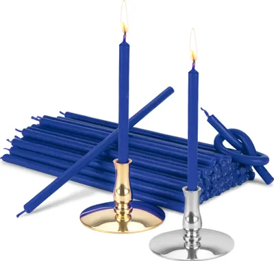 Produktbild von Set 2x Kerzenhalter mit Stabkerzen blau Tropffrei L 16cm Paraffinwachs 40030