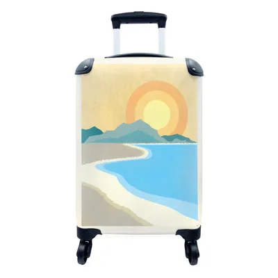 Produktbild von MuchoWow® Koffer Handgepäck Trolley Rollkoffer Kleine Reisekoffer mit 4 Rollen - Retro-Illustration eines tropischen Strandes - Cabin Size < 55x40x23 cm & 55x40x20 cm - Fotokoffer - Kabinenkoffer - Boardgepäck - Reise-Box - Reisekoffer - Reisegepäck - Koffer mit Bild - Trolley für Kinder