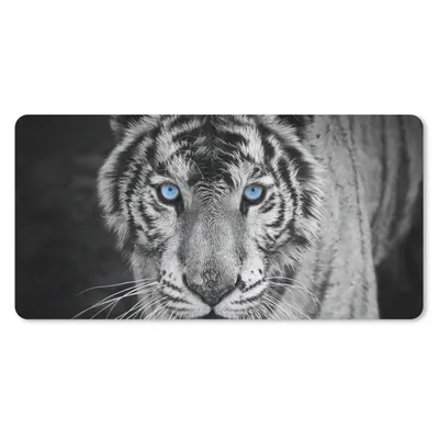 Produktbild von MuchoWow® Mauspad Mousepad Tiere - Tiger - Schwarz und weiß - Augen - Blau 60x30 cm - Mousepads - Maus Mat - Pad - Mausunterlage - Nachhaltig