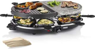 Produktbild von Princess 162710 Raclette 8 Oval Stone und Grill, 8 Person(en), Schwarz, Oval, Aluminium / Stein, 210 x 300 mm, Drehregler