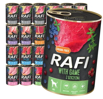 Zdjęcie produktu dla Rafi Mokra Karma Dla Psów Dorosłych Mix 6 Smaków Puszka 24x400g