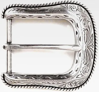 Produktbild von Gürtelschnalle im Western-Stil mit Gravurmuster - Silberne Gürtelschließe