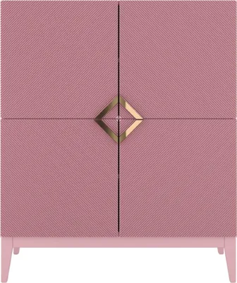 Produktbild von Demi Kommode Mit Gefrästen Fronten / Massive Buche / Hochschrank Mit 4 Türen / Highboard Mit Dekorativen Fronten Und Goldgriffen / 100 Cm / Rosa