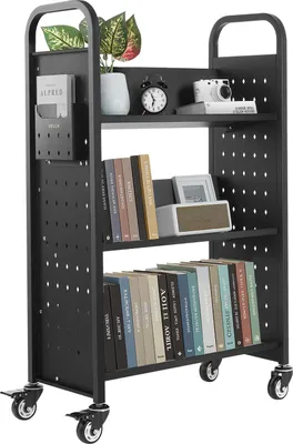 Zdjęcie produktu dla Wózek Biblioteczny Vevor 150 Kg 3-Poziomowy Solidny Stalowy Na Kółkach