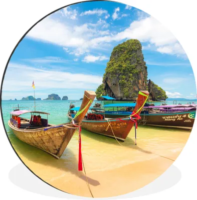 Produktbild von MuchoWow® Aluminium Wandkreis Thailand - Boot - Felsen Ø 60 cm Wanddeko Modern Wohnzimmer - Wand Kreis - Wandbild - Schlafzimmer - Aluminium Bild - Kinderzimmer - Wohnzimmer Dekoration - Wandschmuck