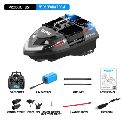 Produktbild von Futterboot - V802 Pro GPS - 4 Futterkammern - 3 kg Tragfähigkeit - 500 m Reichweite - 4 Stunden Betriebszeit - Schwarz