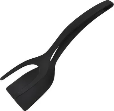 Produktbild von 2-in-1 Silikon-Schaufel & Pinzette - Schwarzer Eierwender, Pfannkuchenwender, Steakwender, Omelett-Maker, Spatel, Fischzange, French-Toast-Zange für die heimische Küche