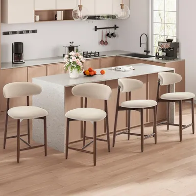 Image de Lot de 4 chaises de bar – Tabourets modernes, assise confortable en tissu, pour comptoir, structure en bois-Beige