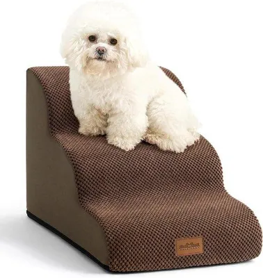 Immagine prodotto di Scala per cani di piccola taglia - Struttura ad arco con rivestimento impermeabile - Schiuma ad alta densità - 40x57x40 cm - Ideale per il letto o il divano - Adatta a cuccioli e gatti anziani
