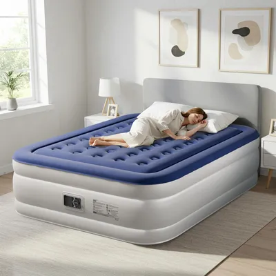 Produktbild von FCH Luftmatratze mit eingebauter Pumpe,203 x 153 x 45CM Blow-up-Matratze mit weicher stromfleischiger Oberseite, Aufblasbarer Mattress