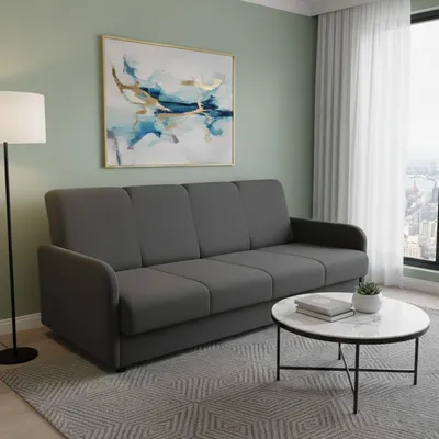 Produktbild von Schlafsofa - Dunkelgrau - mit Bettkasten - Bonellfedern - 202x96x89 cm - Schaumstoff T30 - Holzgestell - 3 Sitzer Sofa - Weiche Armlehnen