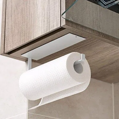 Image de Porte-rouleau de papier essuie-tout - autocollant - fixation murale - blanc