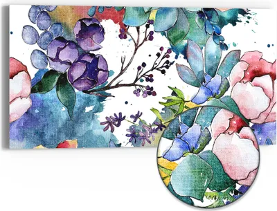 Produktbild von DEQORI Hybrid Leinwand Bild 60x30 cm 'Bunter Blütenrausch' Wandbild Glas flach modern
