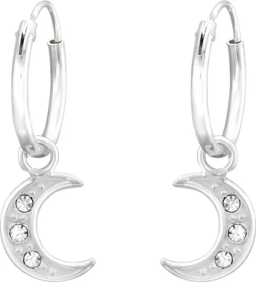 Produktbild von Creolen Ohrringe 925 Sterling Silber mit hängendem Mond und Kristall