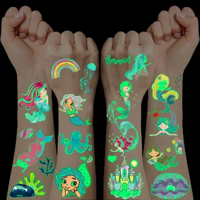 Produktbild von Meerjungfrau Tattoos Leuchtend Kinder 10 Blätter Spielzeug Mädchen Geburtstag Mitgebsel