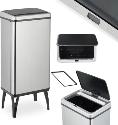 Produktbild von Relaxdays Mülleimer Sensor, 50 l, elektrischer Deckel, Müllbeutelhalter, Küchenmülleimer, Abfalleimer, Edelstahl, silber