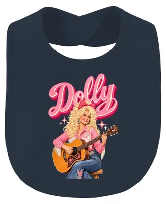 Imagen del producto de Babero para bebé con diseño de Dolly Parton, cantante de música country, guitarra, vaquera, estilo western y retro, color azul marino