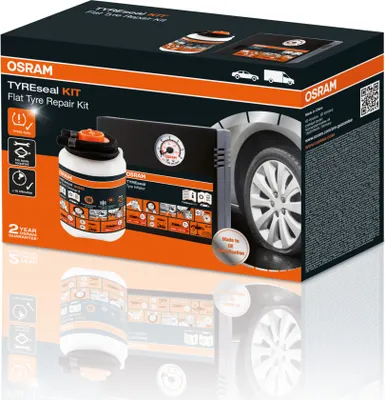 The image shows the packaging of an OSRAM TYREseal KIT Flat Tyre Repair Kit.