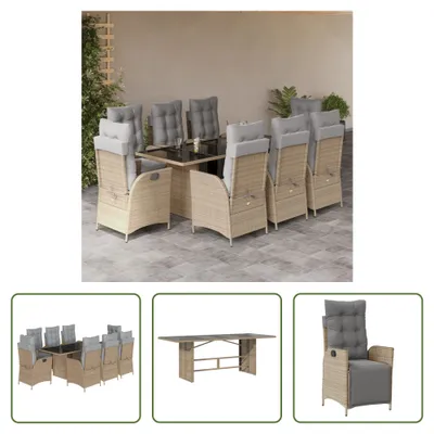 Produktbild von The Living Store 9-tlg. Garten-Essgruppe mit Kissen Beigemischung Poly Rattan
