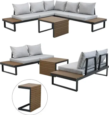 Produktbild von Modulares Garten-Lounge-Set: Sofa, Ecke, Tisch, Grau, 159 x 68,5 x 63 cm