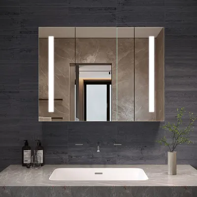 Produktbild von Bad Spiegelschrank Badezimmerspiegelschrank mit LED Beleuchtung Kaltweiß,80x60 cm,mit 2 Türen,Doppelseitige Glasspiegel,Soft-Close-Funktion