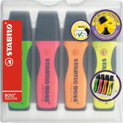 Produktbild von Premium-Textmarker - STABILO BOSS EXECUTIVE - 4er Pack - grün, pink, orange, gelb
