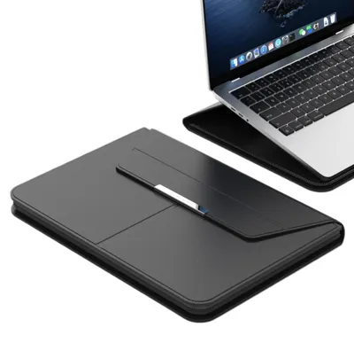 Immagine prodotto di Borsa per laptop da 15-16 pollici in PU, impermeabile e resistente agli urti, sottile, con supporto integrato e tappetino per mouse, unisex, ideale per l'ufficio e i viaggi, custodia protettiva per notebook, nera
