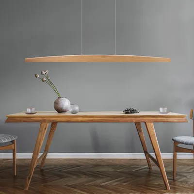 Produktbild von Arco LED Balkenleuchte Ober- und Unterlicht mit Rollizug Asteiche geölt Holzbaldachin 130cm