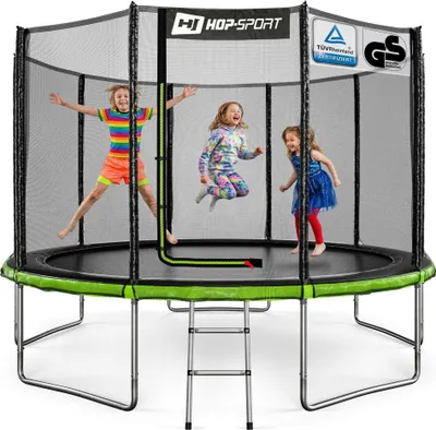 Image de Hop-Sport Trampoline de Jardin pour enfants 366 cm (12ft), Kit complet avec Filet de Sécurité Extérieur, Échelle, Robuste et Stable Max. 150 kg