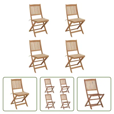 Produktbild von The Living Store Klappbare Gartenstühle 4 Stk. mit Kissen Massivholz Akazie