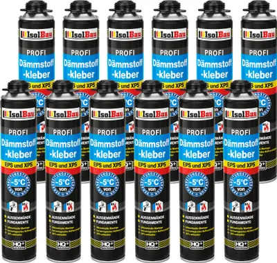 Image de Isolbau Colle isolant PROFI 12 x 750 ml Mousse-colle polyuréthane B2 panneaux EPS XPS