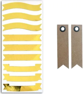 Produktbild von Aufkleber goldenen Banner + 20 Wimpel Kraft Etiketten