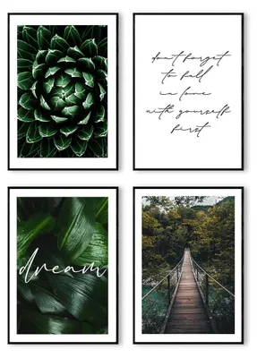 Produktbild von Postertech 4er Poster Set Wald und Natur grün, Wandbilder Wohnzimmer, DIN A4 ohne Rahmen