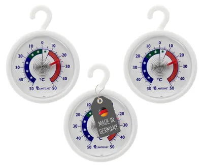 Produktbild von Kühlschrankthermometer 3 Stück Set + - 50°C Analog mit Haken zum aufhängen und Klebepads zum ankleben Kühlschrank Thermometer Gefrierschrank Kühltheke
