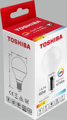 Obrázok produktu pre LED žiarovka TOSHIBA E14 G45 4,7W 470Lm teplá biela [TO-DELS-GF344P714AE21]
